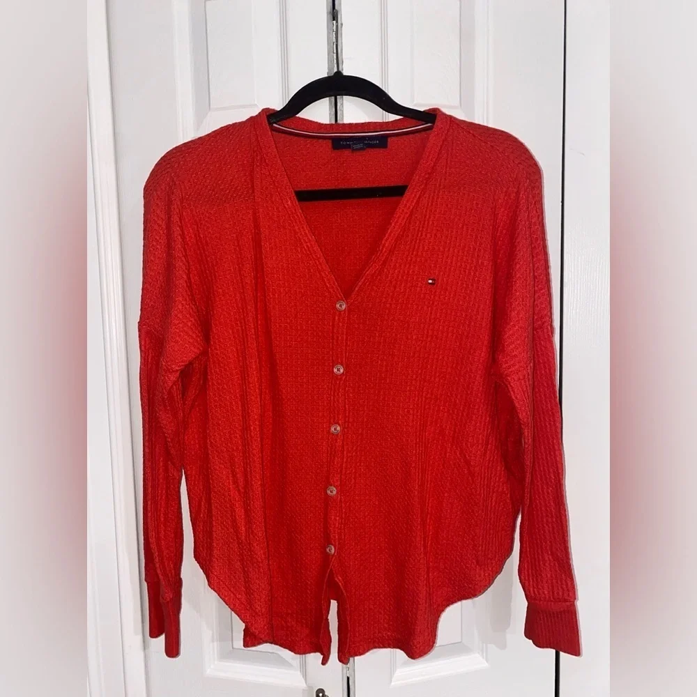 Tommy Hilfiger Red Button Long Sleeve Shirt size M